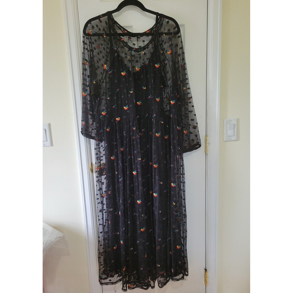 Torrid Black Mesh Floral Embroidered Polka Dot Maxi Dress Set Plus Size 3 3X - Picture 1 of 16